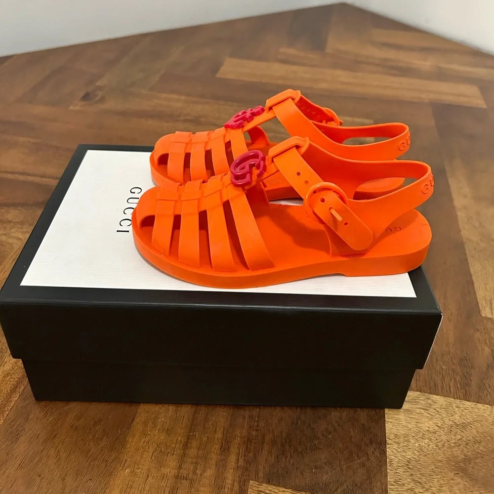 Gucci Kids Bright Orange Sandals Size 27 EU 10 US - Picture 2 of 4